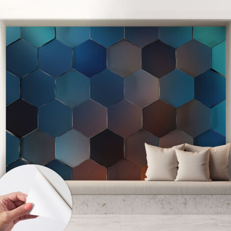 Selbstklebend Tapete - Wandgestaltung - Tapete Wohnzimmer - Flur Eingangsbereich Blaue Sechsecke 208x146 cm