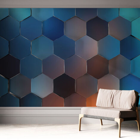 Selbstklebend Tapete - Wandgestaltung - Tapete Wohnzimmer - Flur Eingangsbereich Blaue Sechsecke 312x219 cm