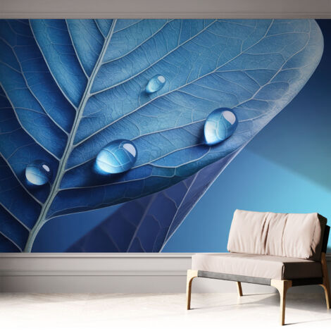 Selbstklebend Tapete - Wandgestaltung - Tapete Wohnzimmer - Flur Eingangsbereich Blaues Blatt 312x219 cm