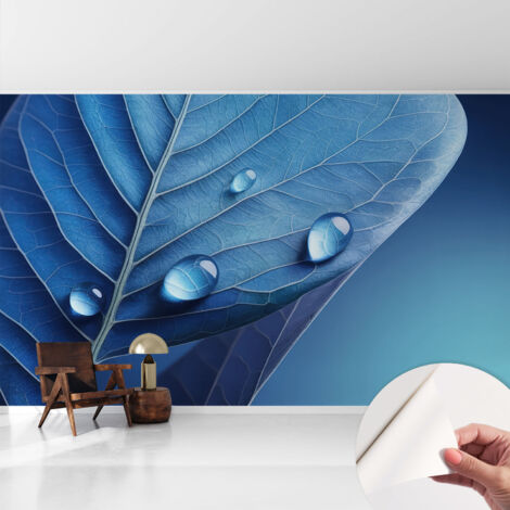 Selbstklebend Tapete - Wandgestaltung - Tapete Wohnzimmer - Flur Eingangsbereich Blaues Blatt 416x254 cm