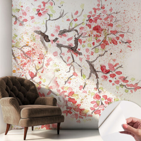Selbstklebend Tapete - Wandgestaltung - Tapete Wohnzimmer - Flur Eingangsbereich Blühende Zweige 250x250 cm