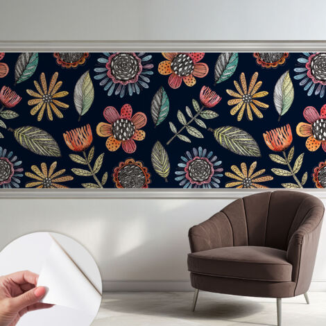 Selbstklebend Tapete - Wandgestaltung - Tapete Wohnzimmer - Flur Eingangsbereich Blumenmosaik 250x104 cm