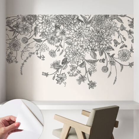 Selbstklebend Tapete - Wandgestaltung - Tapete Wohnzimmer - Flur Eingangsbereich Blumenmuster 104x70 cm