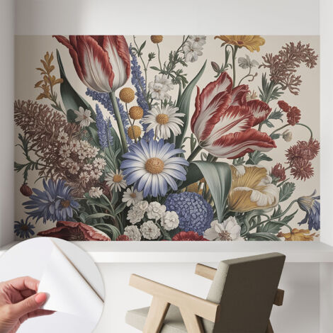 Selbstklebend Tapete - Wandgestaltung - Tapete Wohnzimmer - Flur Eingangsbereich Blumenstrauß 104x70 cm
