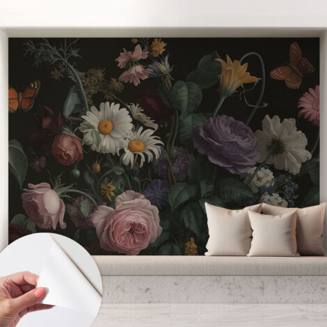 Selbstklebend Tapete - Wandgestaltung - Tapete Wohnzimmer - Flur Eingangsbereich Blumige Eleganz 208x146 cm