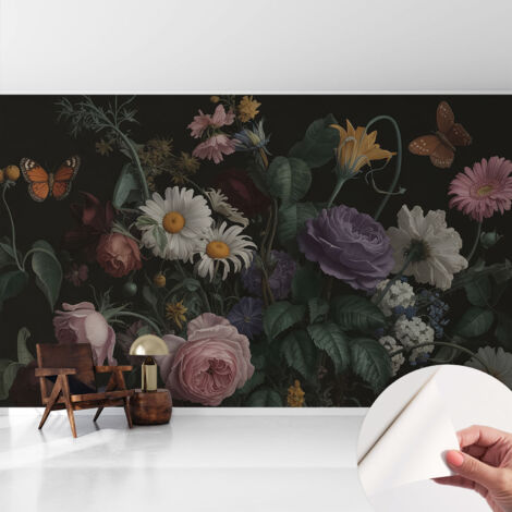 Selbstklebend Tapete - Wandgestaltung - Tapete Wohnzimmer - Flur Eingangsbereich Blumige Eleganz 416x254 cm