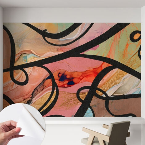 Selbstklebend Tapete - Wandgestaltung - Tapete Wohnzimmer - Flur Eingangsbereich Bunte Bewegung 152x104 cm