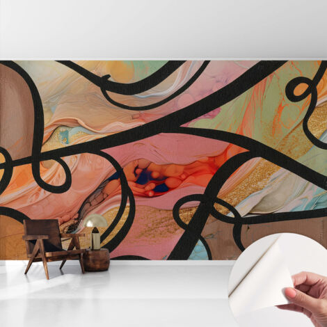 Selbstklebend Tapete - Wandgestaltung - Tapete Wohnzimmer - Flur Eingangsbereich Bunte Bewegung 416x254 cm