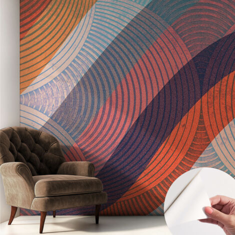 Selbstklebend Tapete - Wandgestaltung - Tapete Wohnzimmer - Flur Eingangsbereich Bunte Wellen 250x250 cm