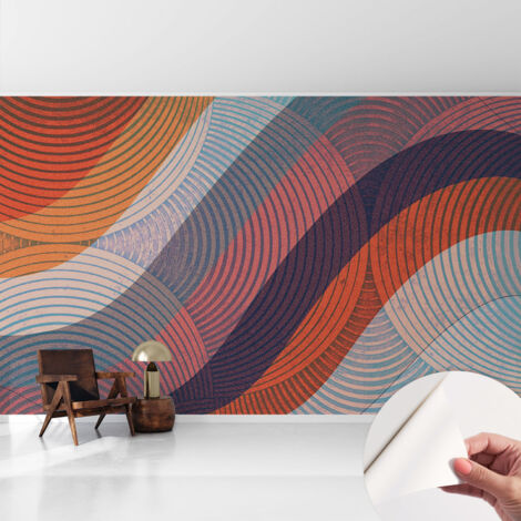 Selbstklebend Tapete - Wandgestaltung - Tapete Wohnzimmer - Flur Eingangsbereich Bunte Wellen 416x254 cm