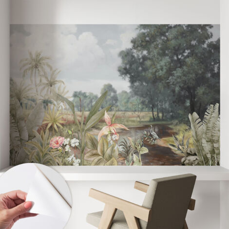 Selbstklebend Tapete - Wandgestaltung - Tapete Wohnzimmer - Flur Eingangsbereich Exotische Landschaft 104x70 cm