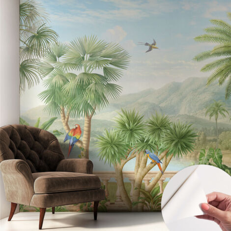 Selbstklebend Tapete - Wandgestaltung - Tapete Wohnzimmer - Flur Eingangsbereich Exotische Landschaft 250x250 cm
