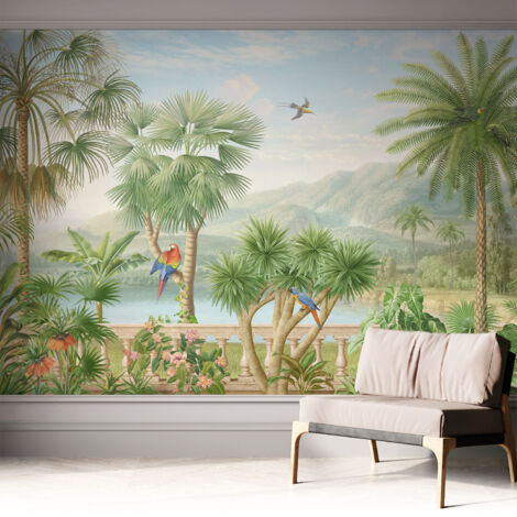 Selbstklebend Tapete - Wandgestaltung - Tapete Wohnzimmer - Flur Eingangsbereich Exotische Landschaft 312x219 cm