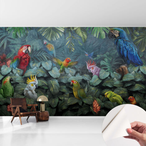 Selbstklebend Tapete - Wandgestaltung - Tapete Wohnzimmer - Flur Eingangsbereich Exotischer Dschungel 416x254 cm