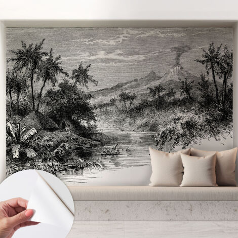 Selbstklebend Tapete - Wandgestaltung - Tapete Wohnzimmer - Flur Eingangsbereich Exotisches Panorama 208x146 cm
