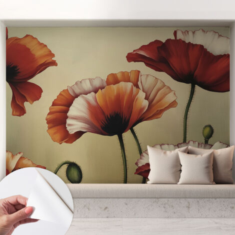 Selbstklebend Tapete - Wandgestaltung - Tapete Wohnzimmer - Flur Eingangsbereich Fröhliche Mohnblumen 208x146 cm