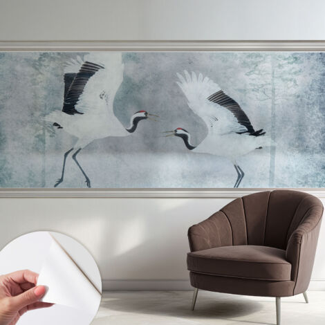 Selbstklebend Tapete - Wandgestaltung - Tapete Wohnzimmer - Flur Eingangsbereich Harmonische Kraniche 250x104 cm