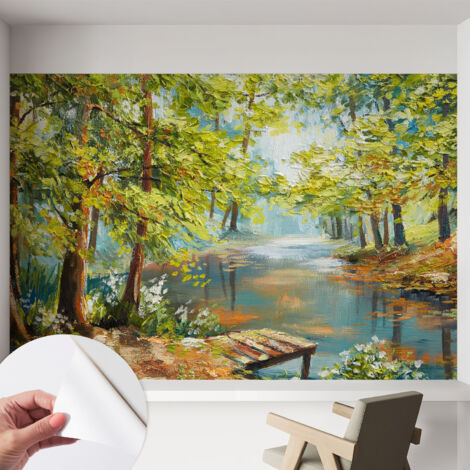 Selbstklebend Tapete - Wandgestaltung - Tapete Wohnzimmer - Flur Eingangsbereich Idyllischer See 152x104 cm