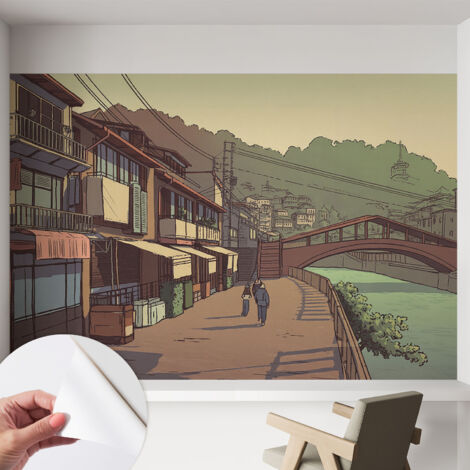 Selbstklebend Tapete - Wandgestaltung - Tapete Wohnzimmer - Flur Eingangsbereich Pastellfarbene Landschaft 152x104 cm