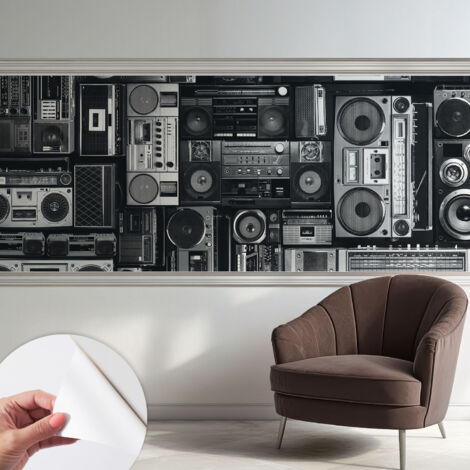 Selbstklebend Tapete - Wandgestaltung - Tapete Wohnzimmer - Flur Eingangsbereich Retro-Radio 250x104 cm