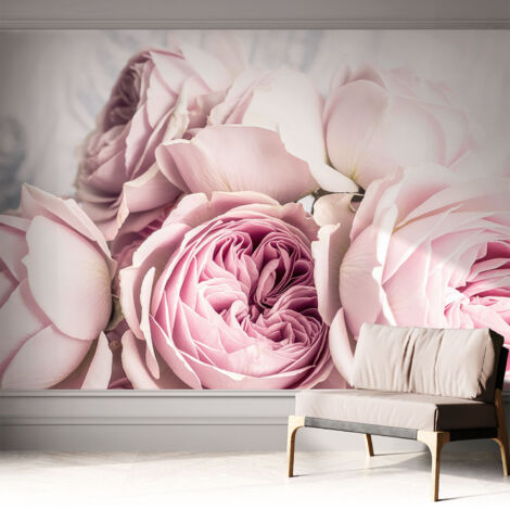 Selbstklebend Tapete - Wandgestaltung - Tapete Wohnzimmer - Flur Eingangsbereich Rosa Rosen 312x219 cm