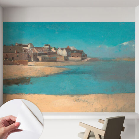 Selbstklebend Tapete - Wandgestaltung - Tapete Wohnzimmer - Flur Eingangsbereich Ruhiges Dorf 152x104 cm