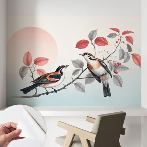 Selbstklebend Tapete - Wandgestaltung - Tapete Wohnzimmer - Flur Eingangsbereich Sitzende Vögel 104x70 cm