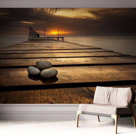 Selbstklebend Tapete - Wandgestaltung - Tapete Wohnzimmer - Flur Eingangsbereich Sonnenuntergang 312x219 cm