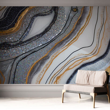 Selbstklebend Tapete - Wandgestaltung - Tapete Wohnzimmer - Flur Eingangsbereich Steinwellen 312x219 cm