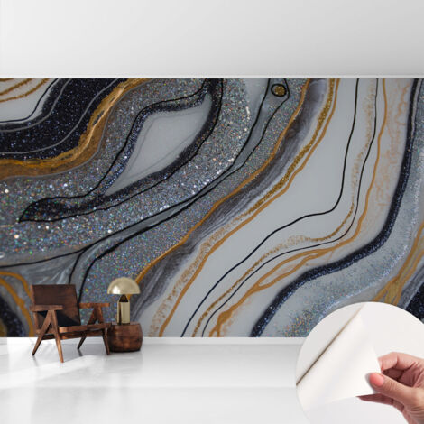 Selbstklebend Tapete - Wandgestaltung - Tapete Wohnzimmer - Flur Eingangsbereich Steinwellen 416x254 cm