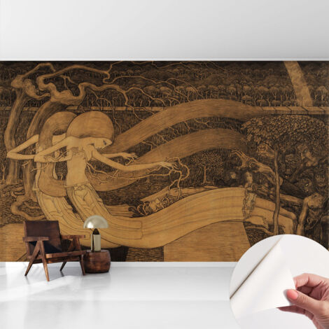 Selbstklebend Tapete - Wandgestaltung - Tapete Wohnzimmer - Flur Eingangsbereich Surrealistische Figuren 416x254 cm