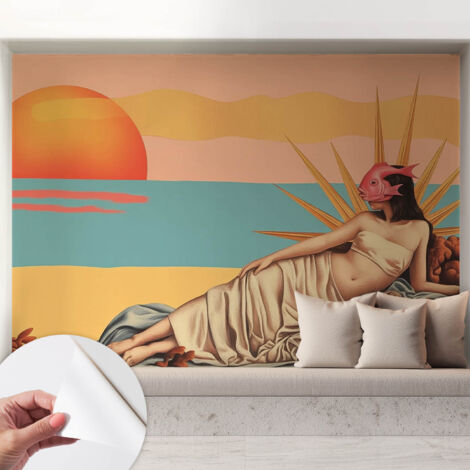 Selbstklebend Tapete - Wandgestaltung - Tapete Wohnzimmer - Flur Eingangsbereich Surrealistischer Sonnenuntergang 208x146 cm
