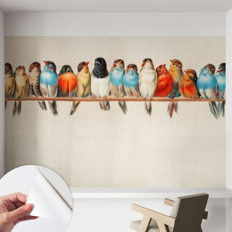 Selbstklebend Tapete - Wandgestaltung - Tapete Wohnzimmer - Flur Eingangsbereich Vögel auf einem Ast 152x104 cm