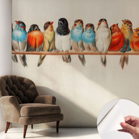 Selbstklebend Tapete - Wandgestaltung - Tapete Wohnzimmer - Flur Eingangsbereich Vögel auf einem Ast 250x250 cm