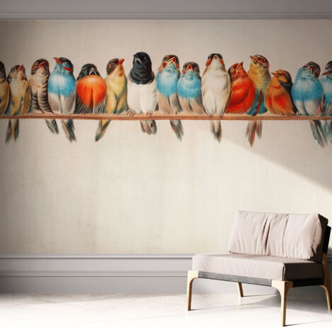 Selbstklebend Tapete - Wandgestaltung - Tapete Wohnzimmer - Flur Eingangsbereich Vögel auf einem Ast 312x219 cm