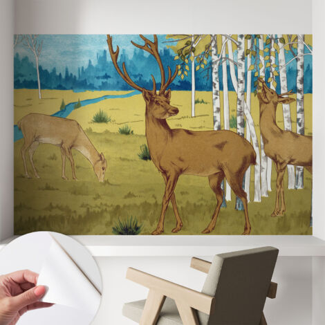 Selbstklebend Tapete - Wandgestaltung - Tapete Wohnzimmer - Flur Eingangsbereich Waldharmonie 104x70 cm