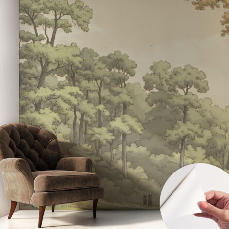 Selbstklebend Tapete - Wandgestaltung - Tapete Wohnzimmer - Flur Eingangsbereich Waldidylle 250x250 cm