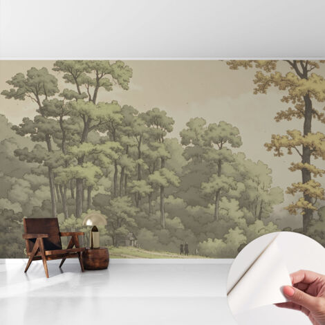 Selbstklebend Tapete - Wandgestaltung - Tapete Wohnzimmer - Flur Eingangsbereich Waldidylle 416x254 cm