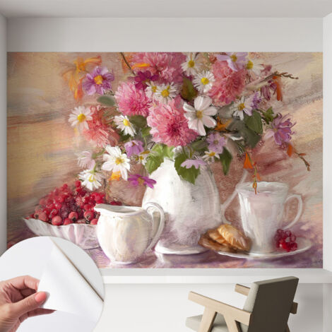 Selbstklebend Tapete - Wandgestaltung - Tapete Wohnzimmer - Flur Eingangsbereich Wiesenblumen 152x104 cm