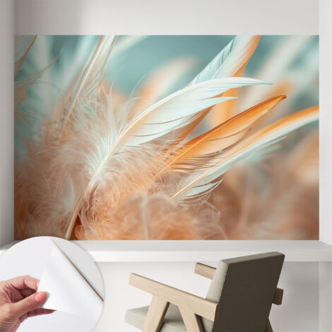 Selbstklebend Tapete - Wandgestaltung - Tapete Wohnzimmer - Flur Eingangsbereich Zarte Federn 104x70 cm