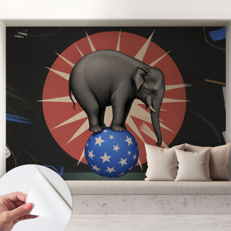 Selbstklebend Tapete - Wandgestaltung - Tapete Wohnzimmer - Flur Eingangsbereich Zirkuselefant 208x146 cm