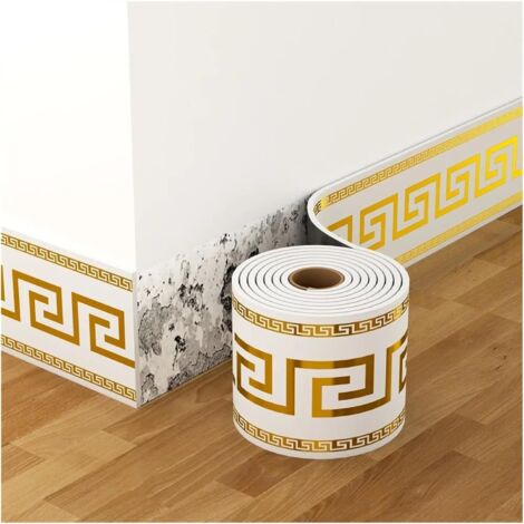 Selbstklebende Bordüre/Sockelleiste 5 m, flexibler und dicker Schaumstoff, für Wände, Klebeband zur Größenanpassung, Aluminiumrückseite (Gold)