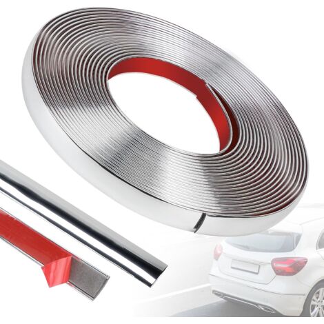Selbstklebende Chromleiste für Fahrzeuginnenausstattung, 15 mm x 8 m, dekorative Wandleiste, universelle Abschlussleiste für Autos, Spiegel, Wände, Türen, Möbel, glänzend silber