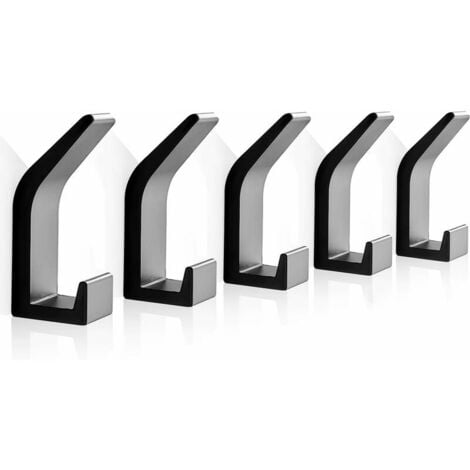 FUHUIDA TRADING Selbstklebende Haken Aluminium Wandhaken Wasserdichte Handtuch- und Kleiderhaken für Küche Badezimmer Schränke 5 Stück Schwarz