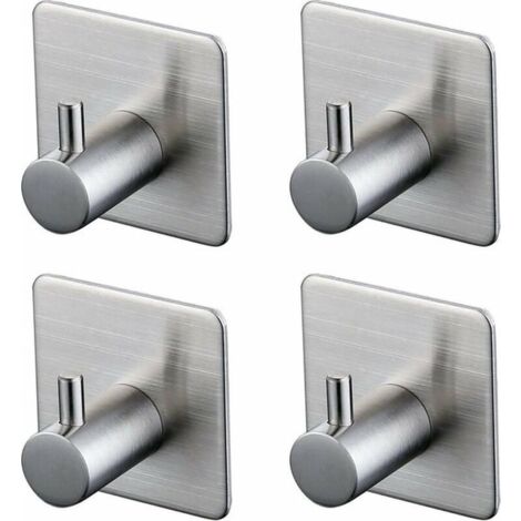 Selbstklebende Haken – Edelstahl-Aufhängehaken – Robuste Klebehaken – 4 Stück, Silber, Aufklebbare Haken für Mantel, Handtuch, Hut, Kein Bohren, Keine Schrauben