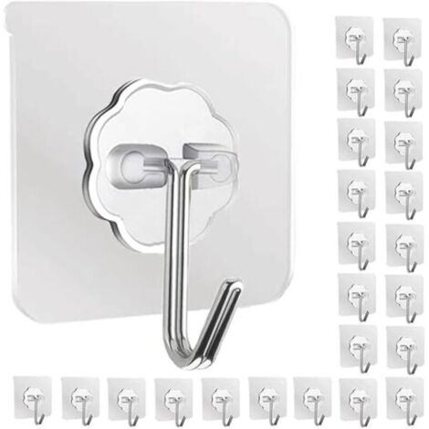 Selbstklebende Küchenwandhaken – 24er-Pack, 6 kg, nagelfreie Klebehaken mit Edelstahlhaken, wiederverwendbare Badezimmer-Deckenhaken für Handtücher