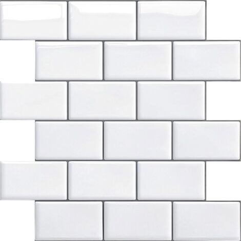 AOUGO Selbstklebende Rückwand für Küche und Badezimmer, selbstklebende Wandfliesen, weiß selbstklebende Küchenrückwand, wasserdichte selbstklebende Metro 3D-PVC-Wandfliese, 4 Stück