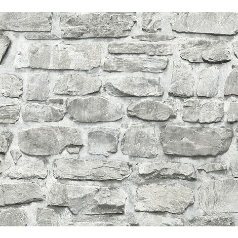 Selbstklebende Tapete in Steinoptik | Mauertapete als Panel ideal für Küche und Wohnzimmer | Stein Vliestapete in Hellgrau und Weiß - Beige / Crème