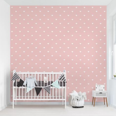 Selbstklebende Tapete Kinderzimmer - No.YK59 Weiße Herzen auf Rosa - Fototapete Quadrat