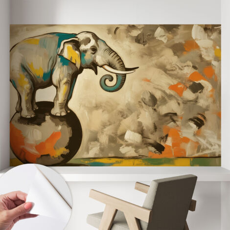 Selbstklebende Tapete modern Wohnzimmer - Wanddeko Schlafzimmer - Tapete mit Motiv Abstrakter Elefant 104x70 cm